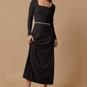 Francesca’s Elegant Black Long Sleeve Ribbed Maxi Dress